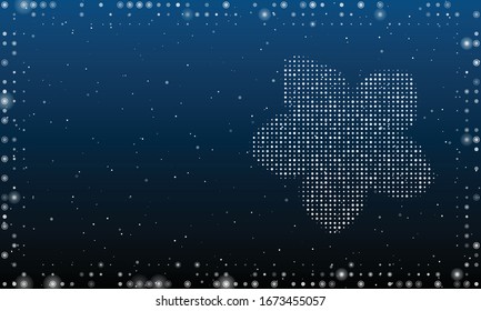 On the right is the forget-me-not flower filled with white dots. Abstract futuristic frame of white dots and circles. Vector illustration on blue background with stars