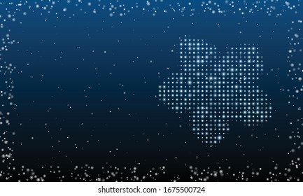 On the right is the forget-me-not flower filled with white dots. Abstract futuristic frame of white dots and circles. Vector illustration on blue background with stars