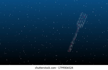 On the right is the fork symbol filled with white dots. Background pattern from dots and circles of different shades. Some dots is pink. Vector illustration on blue background with stars