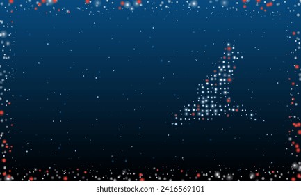 On the right is the fox symbol filled with white dots. Pointillism style. Abstract futuristic frame of dots and circles. Some dots is red. Vector illustration on blue background with stars