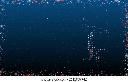 On the right is the freestyle skiing symbol filled with white dots. Abstract futuristic frame of dots and circles. Vector illustration on blue background with stars