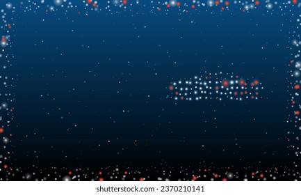 A la derecha está el símbolo del coche futuro lleno de puntos blancos. Estilo de puntillismo. Resumen marco futurista de puntos y círculos. Algunos puntos son rojos. Ilustración vectorial sobre fondo azul con estrellas