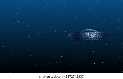 On the right is the future car symbol filled with white dots. Background pattern from dots and circles of different shades. Vector illustration on blue background with stars