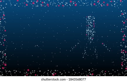 On the right is the garland light bulb symbol filled with white dots. Abstract futuristic frame of dots and circles. Some dots is pink. Vector illustration on blue background with stars