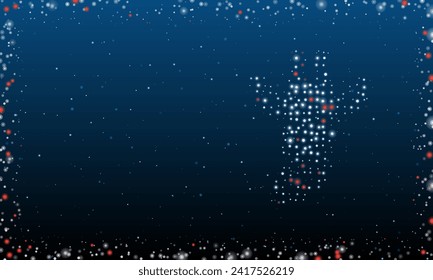 On the right is the giraffe head symbol filled with white dots. Pointillism style. Abstract futuristic frame of dots and circles. Some dots is red. Vector illustration on blue background with stars
