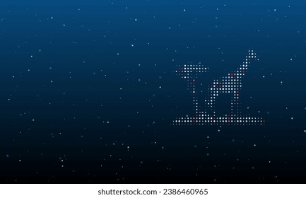 On the right is the giraffe symbol filled with white dots. Background pattern from dots and circles of different shades. Vector illustration on blue background with stars