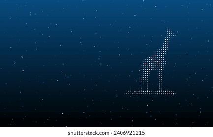On the right is the giraffe symbol filled with white dots. Background pattern from dots and circles of different shades. Vector illustration on blue background with stars