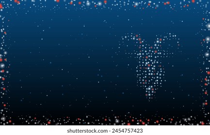 On the right is the goat symbol filled with white dots. Pointillism style. Abstract futuristic frame of dots and circles. Some dots is red. Vector illustration on blue background with stars