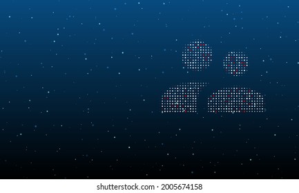 On the right is the group symbol filled with white dots. Background pattern from dots and circles of different shades. Vector illustration on blue background with stars