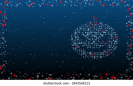 On the right is the halloween pumpkin symbol filled with white dots. Abstract futuristic frame of dots and circles. Some dots is red. Vector illustration on blue background with stars