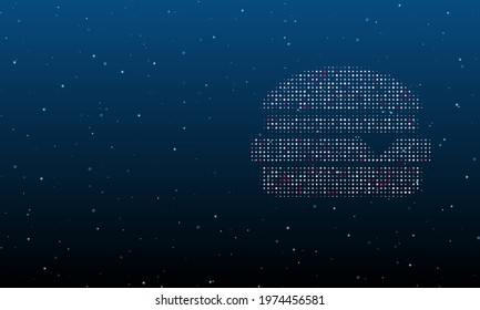 On the right is the hamburger symbol filled with white dots. Background pattern from dots and circles of different shades. Vector illustration on blue background with stars