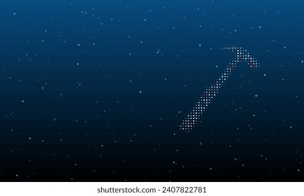 On the right is the hammer symbol filled with white dots. Background pattern from dots and circles of different shades. Vector illustration on blue background with stars