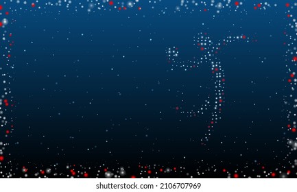 On the right is the handball symbol filled with white dots. Pointillism style. Abstract futuristic frame of dots and circles. Some dots is red. Vector illustration on blue background with stars