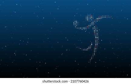 On the right is the handball symbol filled with white dots. Background pattern from dots and circles of different shades. Vector illustration on blue background with stars