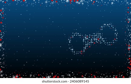 On the right is the handcuffs symbol filled with white dots. Pointillism style. Abstract futuristic frame of dots and circles. Some dots is red. Vector illustration on blue background with stars