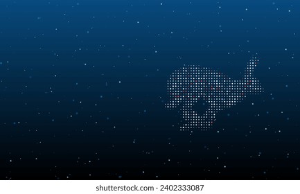 On the right is the hare runs symbol filled with white dots. Background pattern from dots and circles of different shades. Vector illustration on blue background with stars