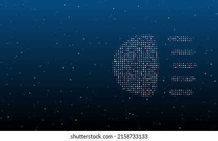 On the right is the headlight symbol filled with white dots. Background pattern from dots and circles of different shades. Vector illustration on blue background with stars