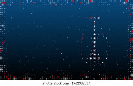 On the right is the hookah symbol filled with white dots. Pointillism style. Abstract futuristic frame of dots and circles. Some dots is red. Vector illustration on blue background with stars