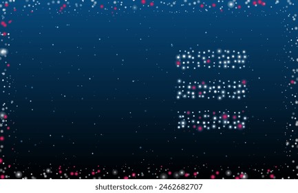 On the right is the identity symbol filled with white dots. Pointillism style. Abstract futuristic frame of dots and circles. Some dots is pink. Vector illustration on blue background with stars