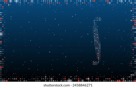 Auf der rechten Seite ist das Integralsymbol mit weißen Punkten gefüllt. Pointillismus. Abstrakte futuristische Rahmen von Punkten und Kreisen. Einige Punkte sind rot. Vektorillustration auf blauem Hintergrund mit Sternen