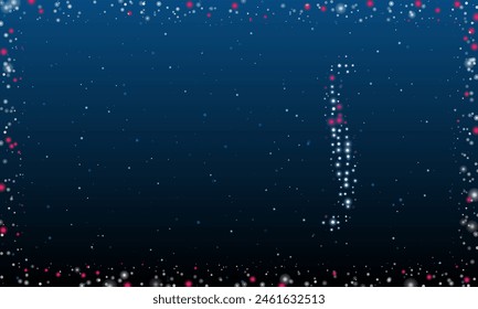 On the right is the integral symbol filled with white dots. Pointillism style. Abstract futuristic frame of dots and circles. Some dots is pink. Vector illustration on blue background with stars