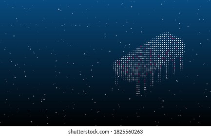 On the right is the integrated circuit symbol filled with white dots. Background pattern from dots and circles of different shades. Some dots is pink. Vector illustration on blue background with stars