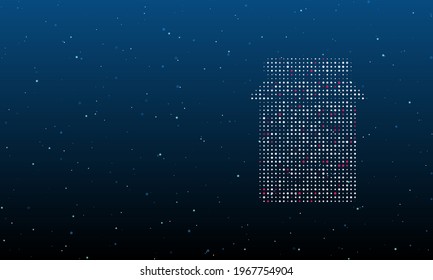 On the right is the jar of jam symbol filled with white dots. Background pattern from dots and circles of different shades. Vector illustration on blue background with stars