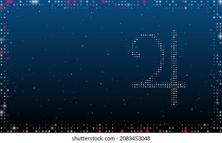 A la derecha está el símbolo astrológico más jupiter, lleno de puntos blancos. Resumen marco futurista de puntos y círculos. Ilustración vectorial sobre fondo azul con estrellas
