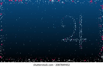 On the right is the jupiter astrological symbol filled with white dots. Abstract futuristic frame of dots and circles. Vector illustration on blue background with stars