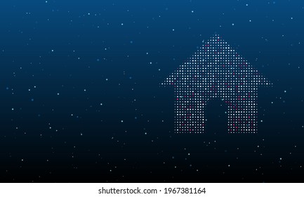 On the right is the kennel symbol filled with white dots. Background pattern from dots and circles of different shades. Vector illustration on blue background with stars