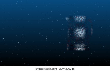 On the right is the kettle symbol filled with white dots. Background pattern from dots and circles of different shades. Vector illustration on blue background with stars