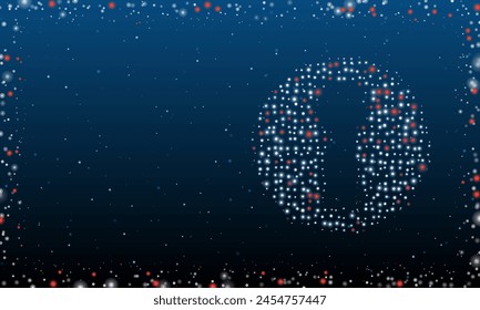 On the right is the keyhole symbol filled with white dots. Pointillism style. Abstract futuristic frame of dots and circles. Some dots is red. Vector illustration on blue background with stars