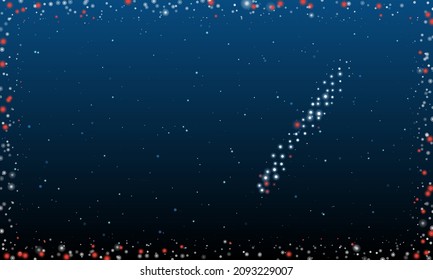 On the right is the kitchen knife symbol filled with white dots. Pointillism style. Abstract futuristic frame of dots and circles. Some dots is red. Vector illustration on blue background with stars