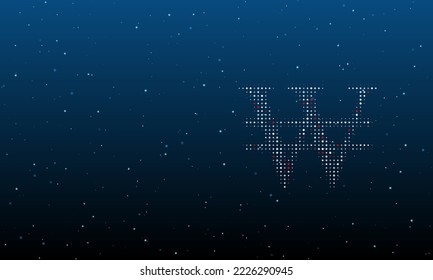 On the right is the Korean won symbol filled with white dots. Background pattern from dots and circles of different shades. Vector illustration on blue background with stars