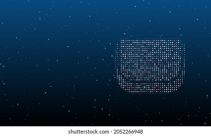 On the right is the ladies handbag symbol filled with white dots. Background pattern from dots and circles of different shades. Vector illustration on blue background with stars