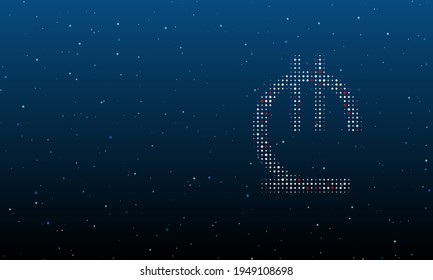 On the right is the lary symbol filled with white dots. Background pattern from dots and circles of different shades. Vector illustration on blue background with stars