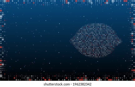On the right is the lemon symbol filled with white dots. Pointillism style. Abstract futuristic frame of dots and circles. Some dots is red. Vector illustration on blue background with stars