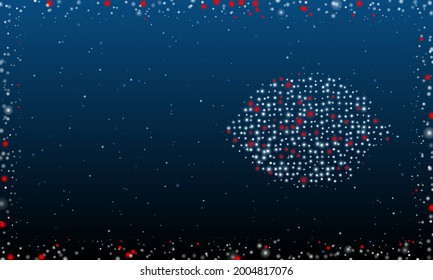 On the right is the lemon symbol filled with white dots. Pointillism style. Abstract futuristic frame of dots and circles. Some dots is red. Vector illustration on blue background with stars