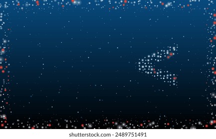 A la derecha está el símbolo menos lleno de puntos blancos. Estilo puntillismo. Abstractas marco futurista de puntos y círculos. Algunos puntos son rojos. Ilustración vectorial sobre fondo azul con estrellas