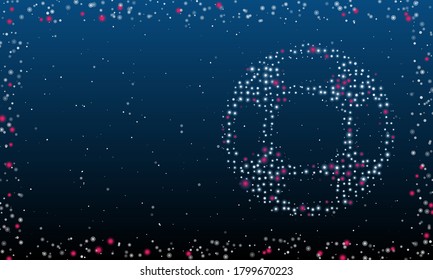 On the right is the lifebuoy symbol filled with white dots. Abstract futuristic frame of dots and circles. Some dots is pink. Vector illustration on blue background with stars