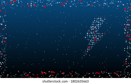 On the right is the lightning symbol filled with white dots. Abstract futuristic frame of dots and circles. Some dots is red. Vector illustration on blue background with stars