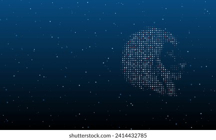 On the right is the lion head symbol filled with white dots. Background pattern from dots and circles of different shades. Vector illustration on blue background with stars