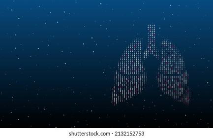 On the right is the lungs symbol filled with white dots. Background pattern from dots and circles of different shades. Vector illustration on blue background with stars