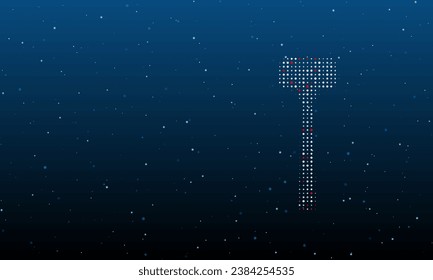 A la derecha está el símbolo de mallet lleno de puntos blancos. Patrón de fondo de puntos y círculos de diferentes matices. Ilustración vectorial sobre fondo azul con estrellas