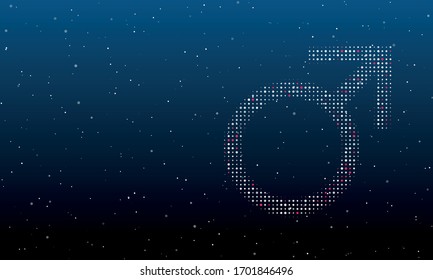 A la derecha está el símbolo de la médula lleno de puntos blancos. Patrón de fondo de puntos blancos y círculos de diferentes tonalidades. Algunos puntos son rosas. Ilustración vectorial sobre fondo azul con estrellas