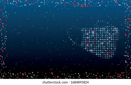 On the right is the medical mask symbol filled with white dots. Abstract futuristic frame of white dots and circles. Some dots is red. Vector illustration on blue background with stars