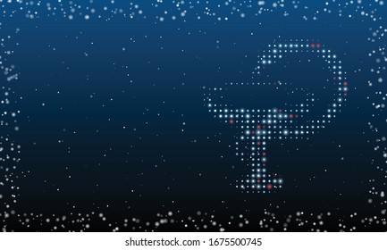 On the right is the medicine symbol filled with white dots. Abstract futuristic frame of white dots and circles. Some dots is red. Vector illustration on blue background with stars