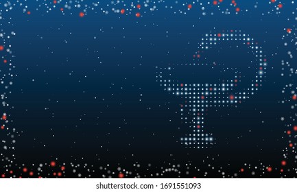On the right is the medicine symbol filled with white dots. Abstract futuristic frame of white dots and circles. Some dots is red. Vector illustration on blue background with stars