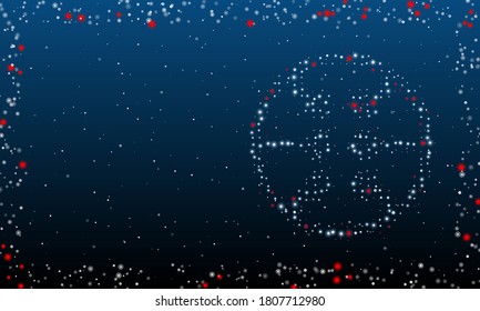 Auf der rechten Seite befindet sich das mit weißen Punkten gefüllte Mikroschaltbild. Abstrakter futuristischer Rahmen von Punkten und Kreisen. Einige Punkte sind rot. Vektorgrafik auf blauem Hintergrund mit Sternen
