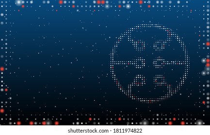 Auf der rechten Seite befindet sich das mit weißen Punkten gefüllte Mikroschaltbild. Abstrakter futuristischer Rahmen von Punkten und Kreisen. Einige Punkte sind rot. Vektorgrafik auf blauem Hintergrund mit Sternen
